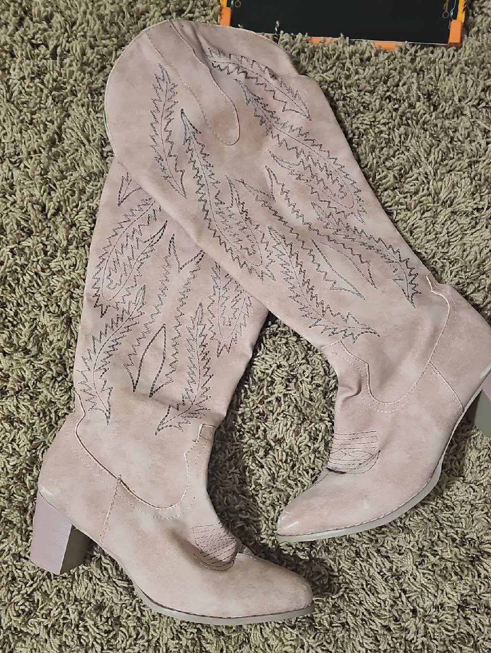 Women's Pink Suede Western Knee-High Boots